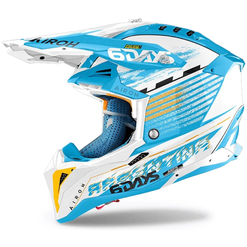 Airoh Aviator 3 Six Days Argentina Motocross-Helm, glänzendes Blau