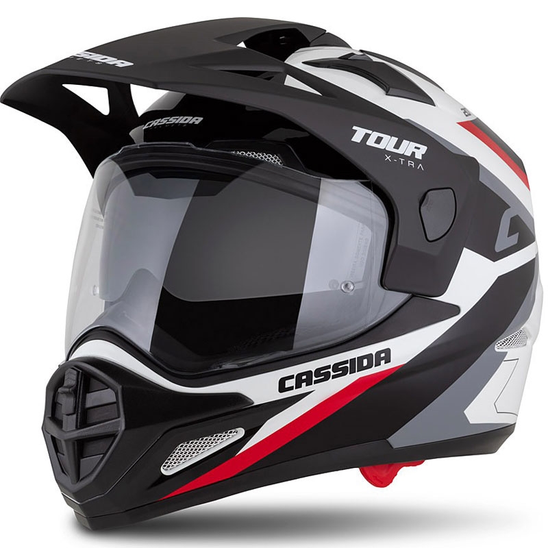 Endurohelm Cassida Tour 2.0 X-tra weiß-rot-schwarz mit schwarzem mattem Visier