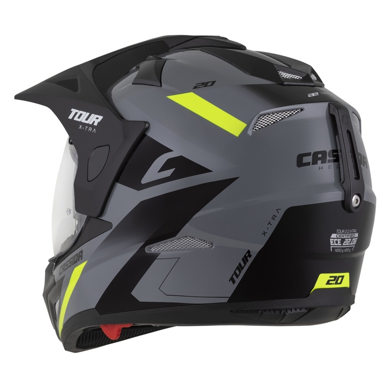 Enduro-Helm Cassida Tour 2.0 X-tra grau-fluo gelb-schwarz mit schwarz-mattem Visier