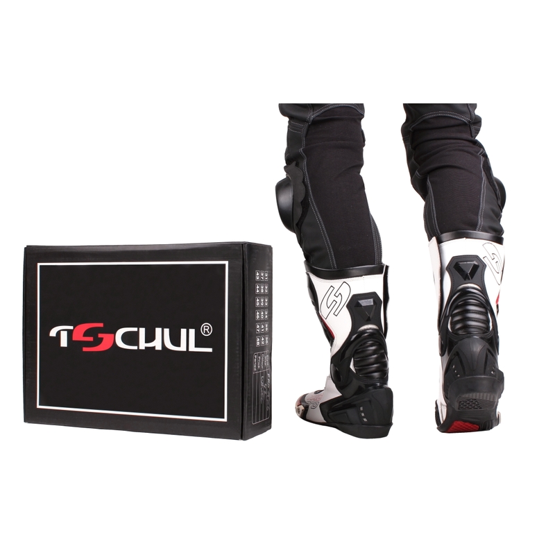 Tschul TX6-Pro schwarz-weißer Motorradstiefel Ausverkauf
