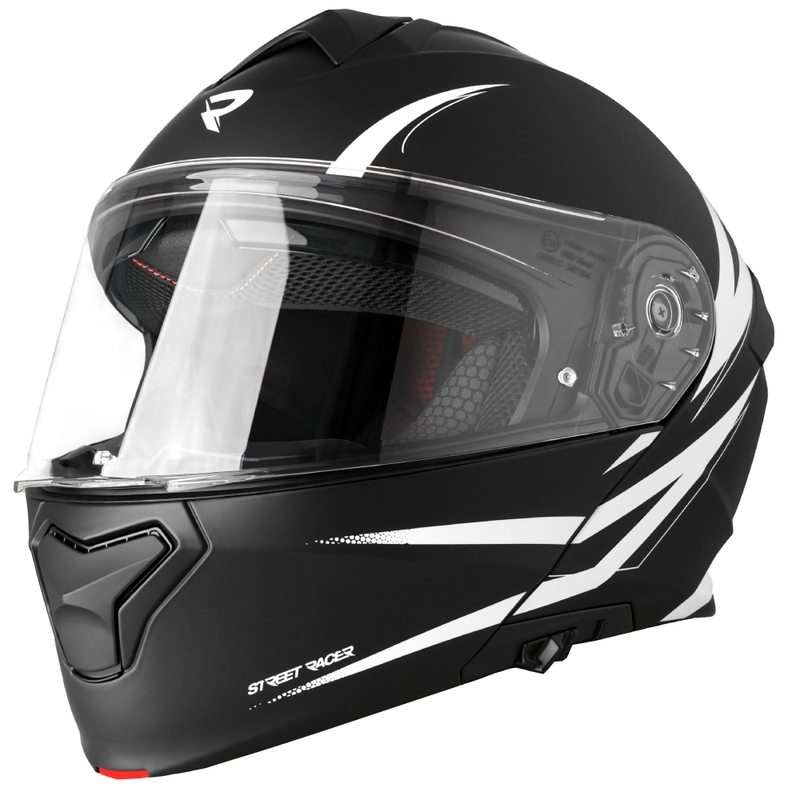 Klappbarer Motorradhelm Street Racer Fury mattschwarz-weiß