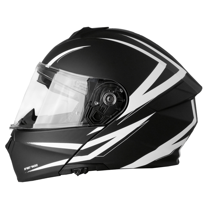 Klappbarer Motorradhelm Street Racer Fury mattschwarz-weiß