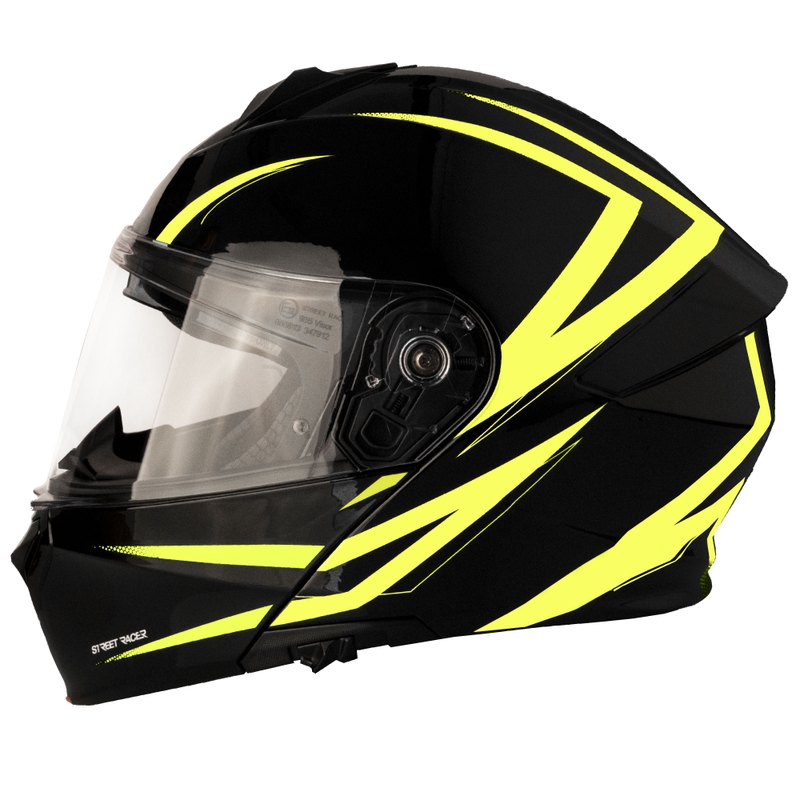 Street Racer Fury Klapphelm für Motorräder, schwarz-fluoreszierend gelb