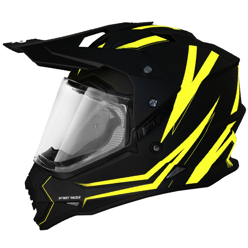 Enduro-Motorradhelm Street Racer Ignite mattschwarz-fluogelb