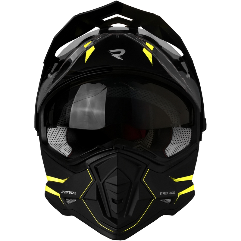 Enduro-Motorradhelm Street Racer Ignite mattschwarz-fluogelb