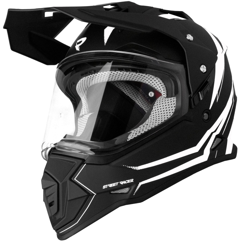 Enduro-Motorradhelm Street Racer Ignite mattschwarz-weiß