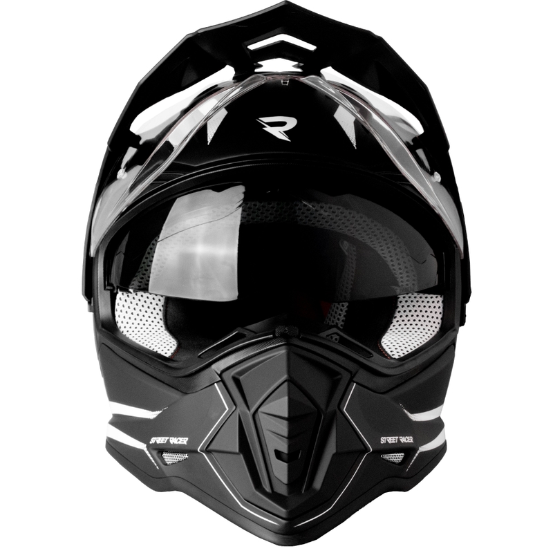 Enduro-Motorradhelm Street Racer Ignite mattschwarz-weiß