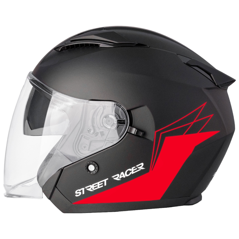 Street Racer Sonic offener Motorradhelm mattschwarz-rot