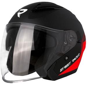 Street Racer Sonic offener Motorradhelm mattschwarz-rot