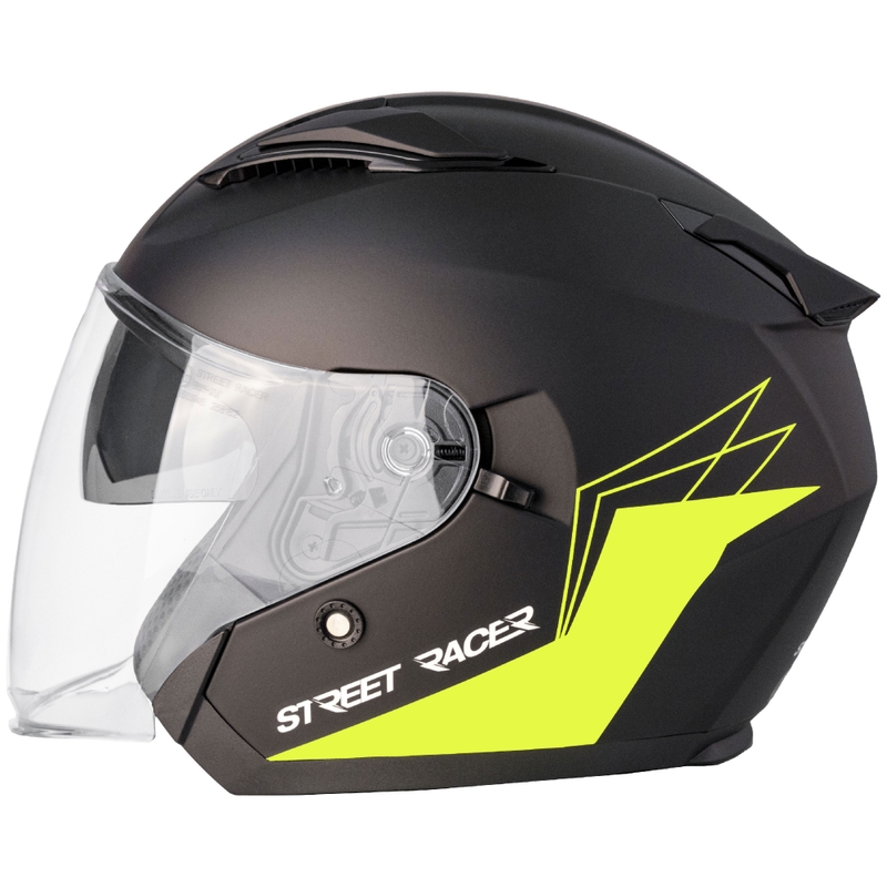 Street Racer Sonic offener Motorradhelm mattschwarz-fluogelb