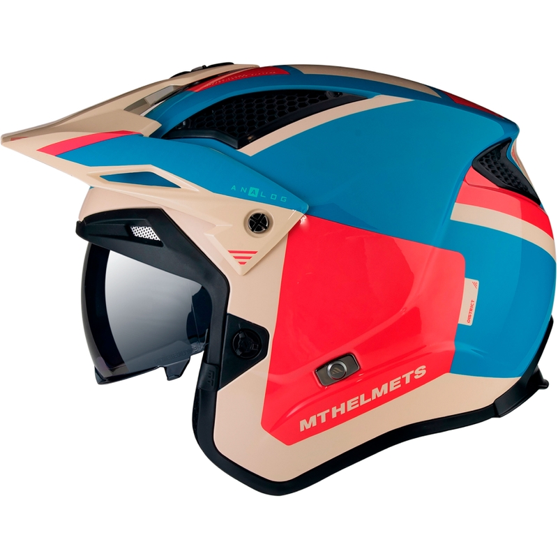 MT District SV Analog D7 open Trials Motorradhelm rot-blau-beige