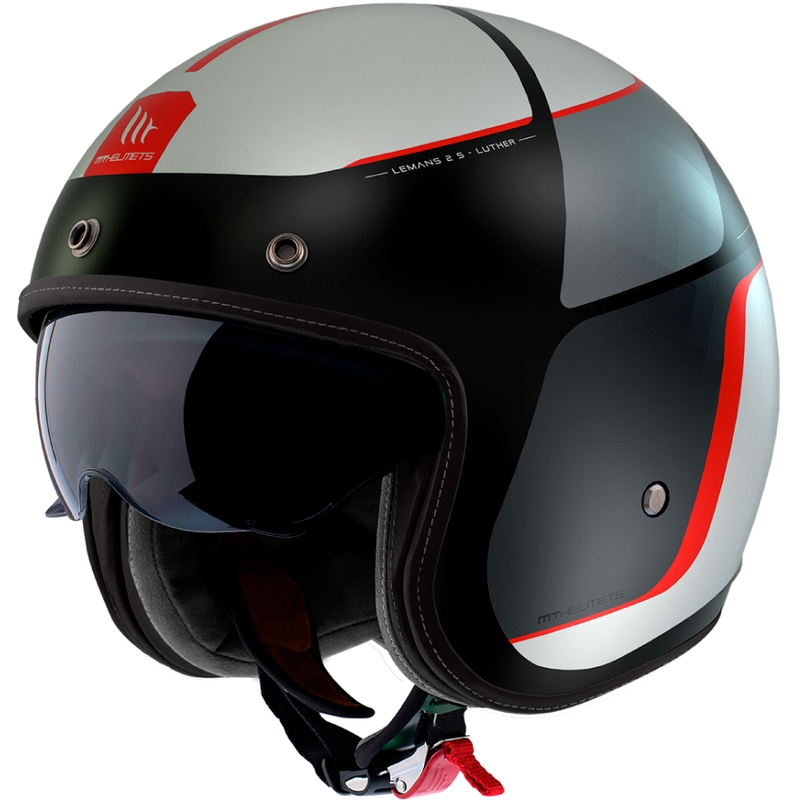 Offener Motorradhelm MT Le Mans 2 SV Luther B15, matt schwarz-grau-weiß-rot