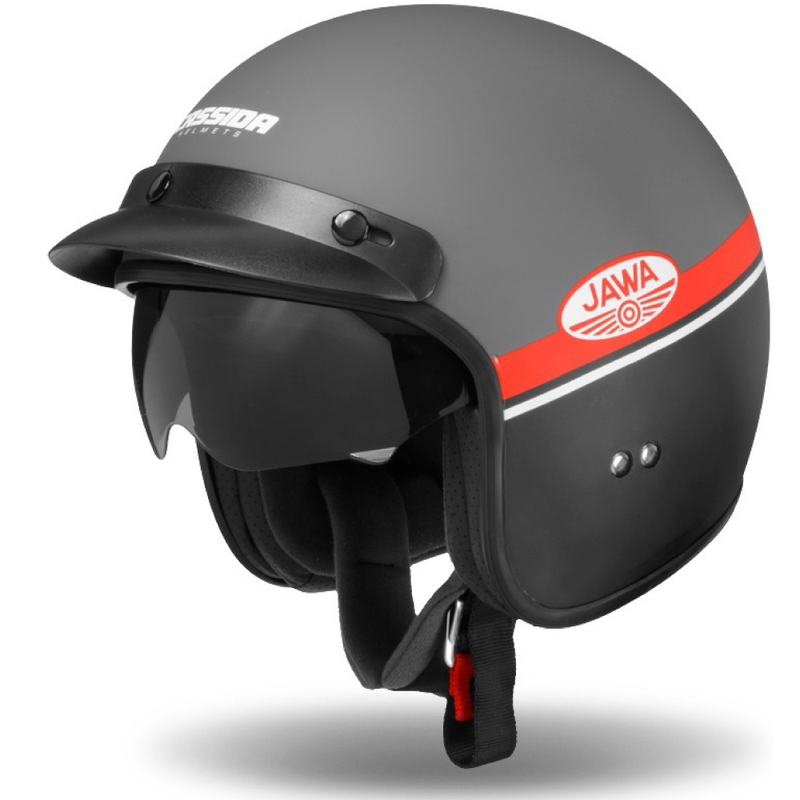 Offener Motorradhelm Cassida Oxygen Jawa OHC grau-rot-schwarz-weiß