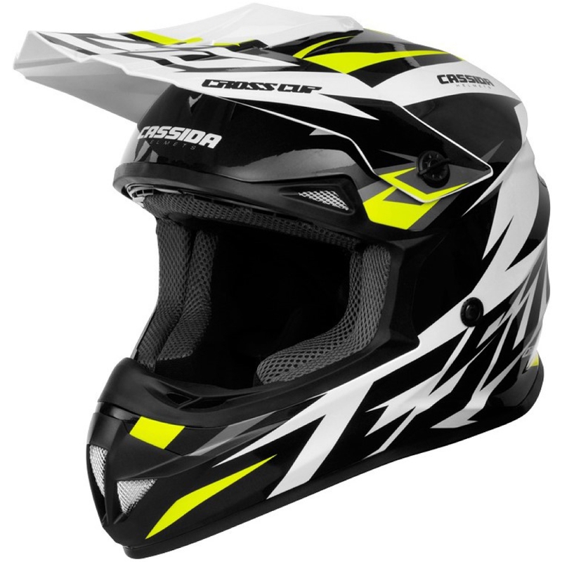 Cassida Cross Cup Two Motocross Helm schwarz-weiss-grau-fluo gelb
