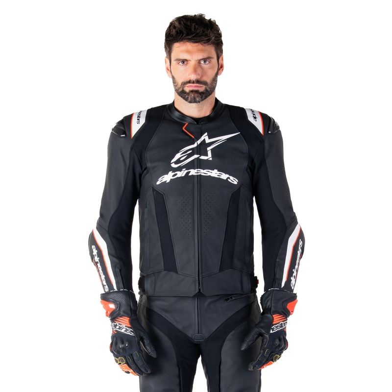 Leder-Motorradjacke Alpinestars Missile 3 Ignition schwarz-weiß