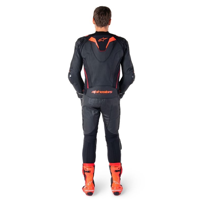 Alpinestars Missile 3 Ignition Leder-Motorradjacke Schwarz-Fluorot-Dunkelrot