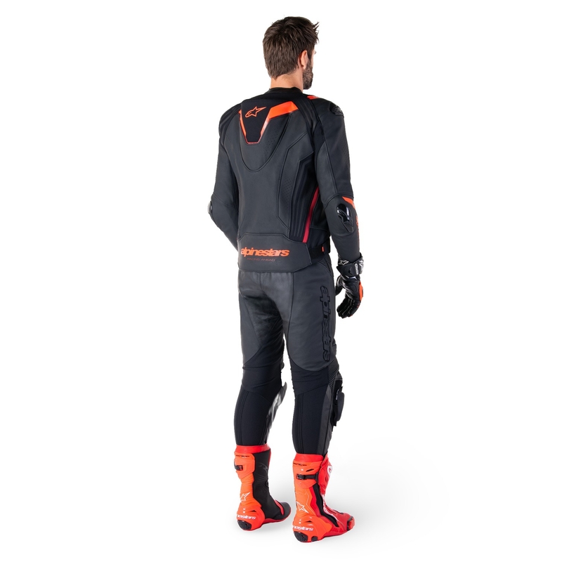 Alpinestars Missile 3 Ignition Leder-Motorradjacke Schwarz-Fluorot-Dunkelrot