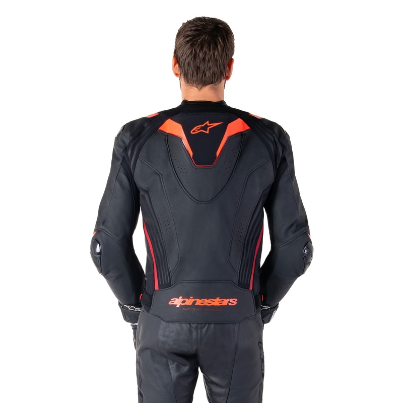 Alpinestars Missile 3 Ignition Leder-Motorradjacke Schwarz-Fluorot-Dunkelrot