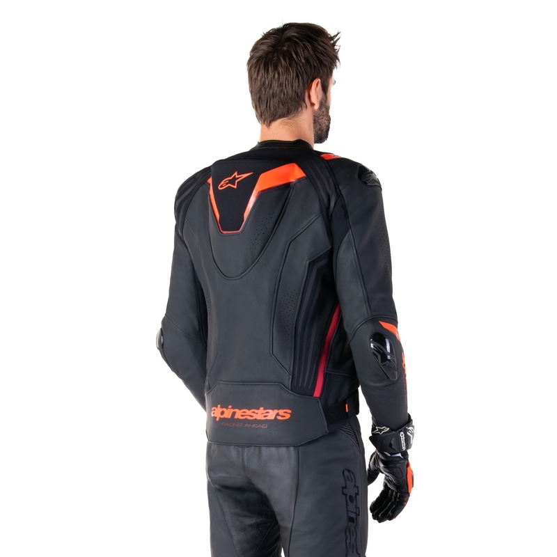 Alpinestars Missile 3 Ignition Leder-Motorradjacke Schwarz-Fluorot-Dunkelrot