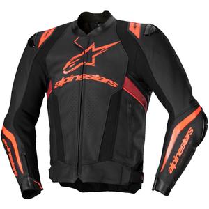 Alpinestars Missile 3 Ignition Leder-Motorradjacke Schwarz-Fluorot-Dunkelrot