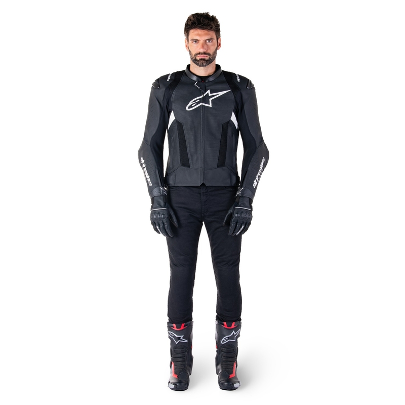 Leder-Motorradjacke Alpinestars Missile 3 Airflow schwarz-weiß