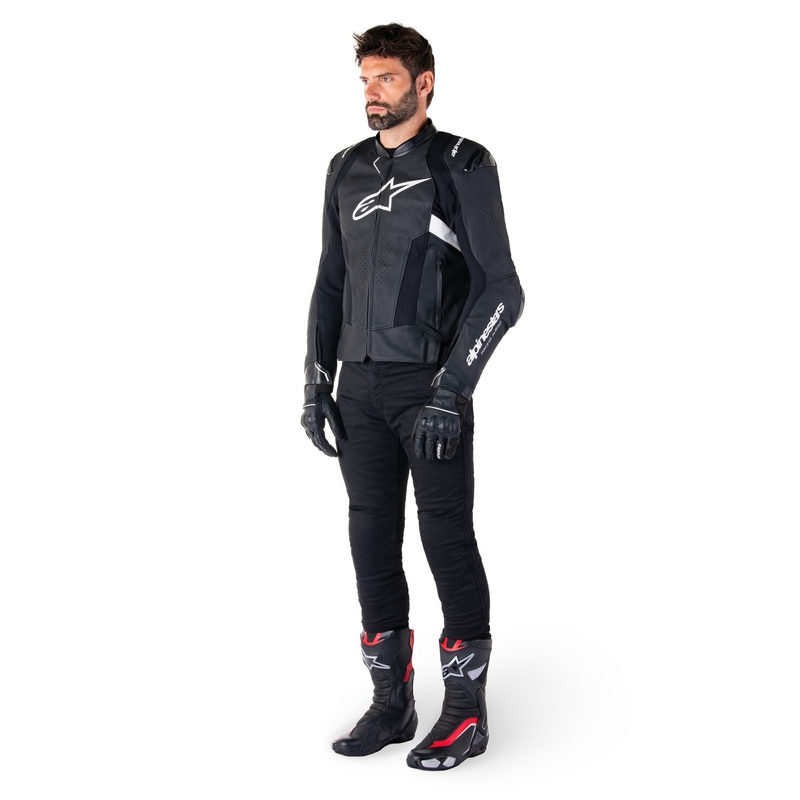 Leder-Motorradjacke Alpinestars Missile 3 Airflow schwarz-weiß