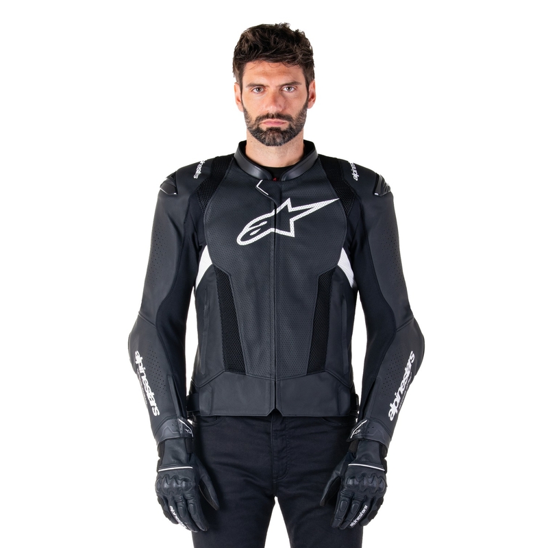Leder-Motorradjacke Alpinestars Missile 3 Airflow schwarz-weiß