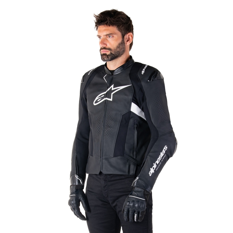 Leder-Motorradjacke Alpinestars Missile 3 Airflow schwarz-weiß