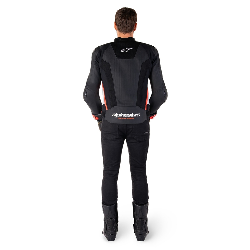 Leder-Motorradjacke Alpinestars Missile 3 Airflow Schwarz-Weiß-Fluorot