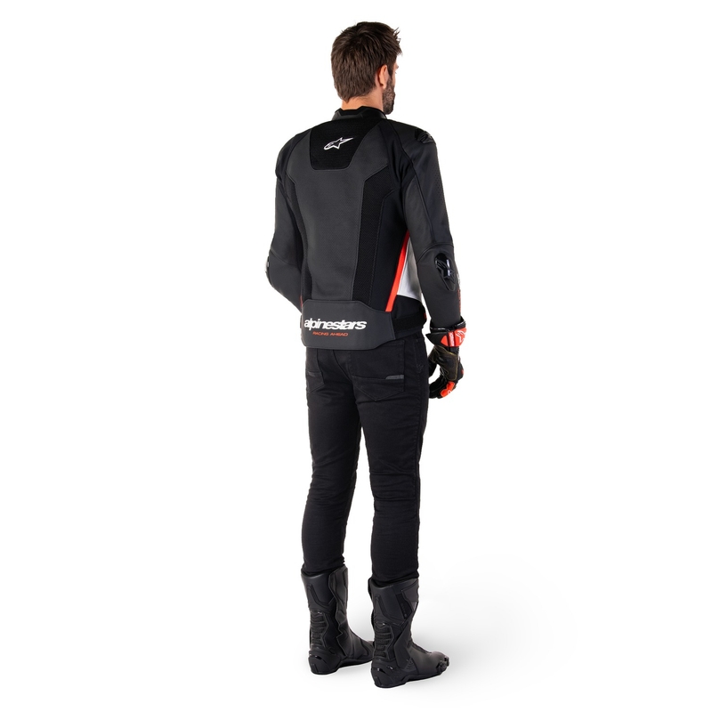 Leder-Motorradjacke Alpinestars Missile 3 Airflow Schwarz-Weiß-Fluorot