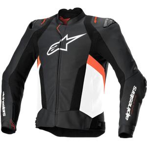 Leder-Motorradjacke Alpinestars Missile 3 Airflow Schwarz-Weiß-Fluorot