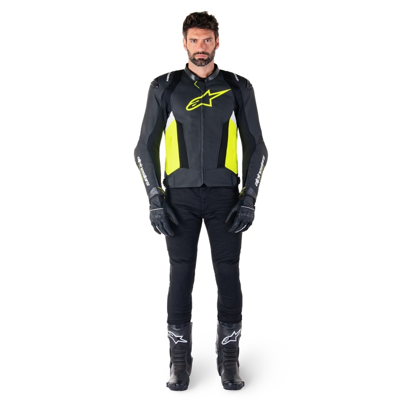 Leder-Motorradjacke Alpinestars Missile 3 Airflow Schwarz-Fluo-Gelb-Weiß
