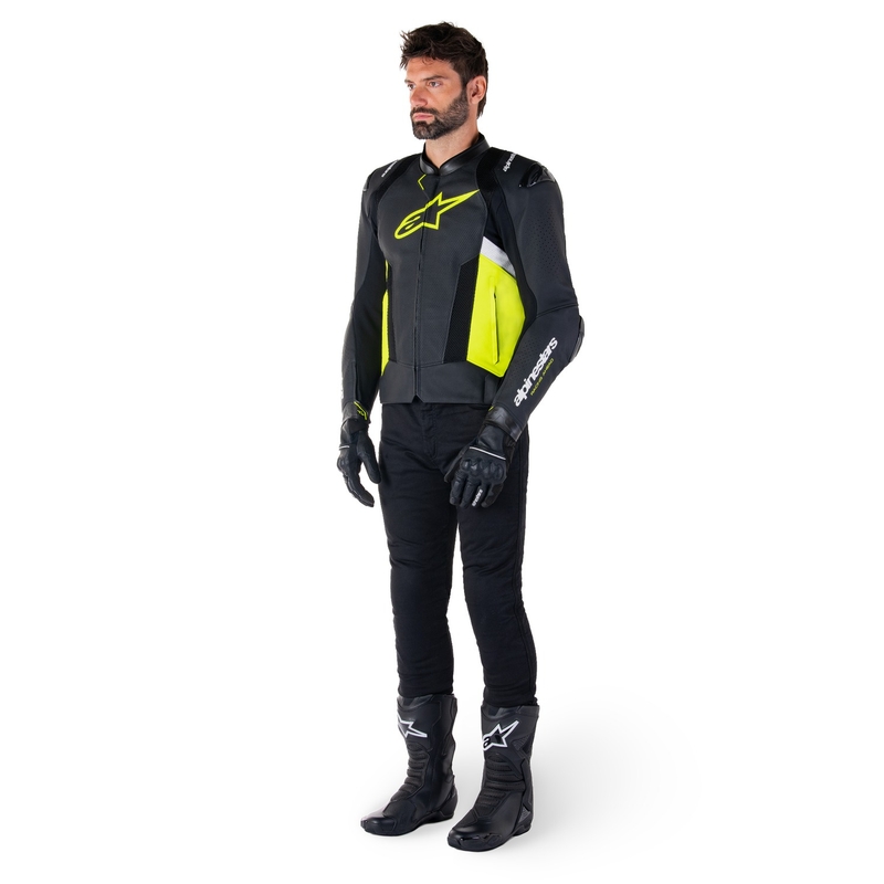 Leder-Motorradjacke Alpinestars Missile 3 Airflow Schwarz-Fluo-Gelb-Weiß