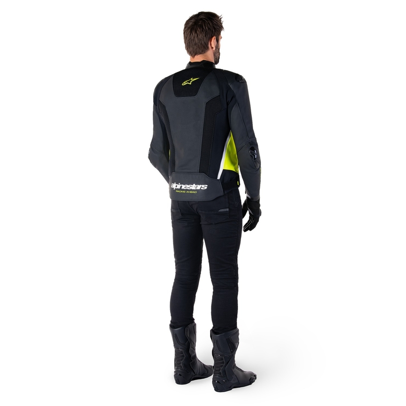 Leder-Motorradjacke Alpinestars Missile 3 Airflow Schwarz-Fluo-Gelb-Weiß
