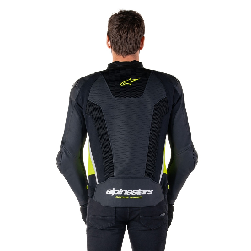 Leder-Motorradjacke Alpinestars Missile 3 Airflow Schwarz-Fluo-Gelb-Weiß