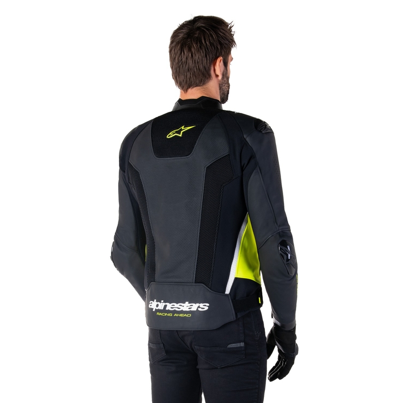 Leder-Motorradjacke Alpinestars Missile 3 Airflow Schwarz-Fluo-Gelb-Weiß