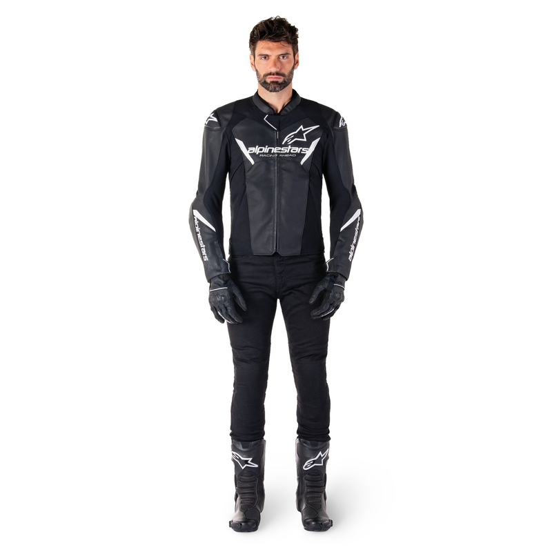 Leder-Motorradjacke Alpinestars Faster 3 schwarz-weiß