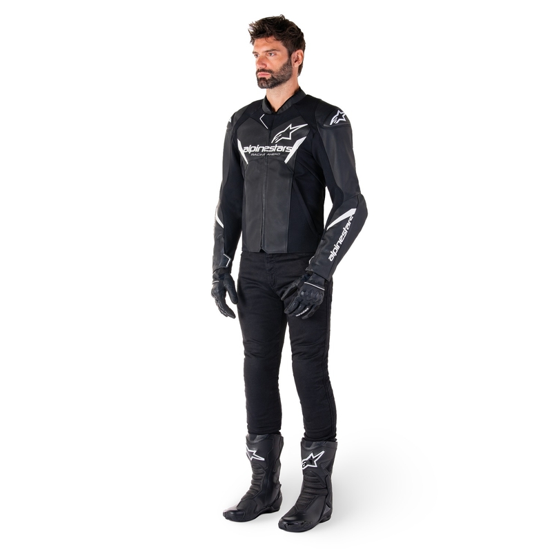Leder-Motorradjacke Alpinestars Faster 3 schwarz-weiß
