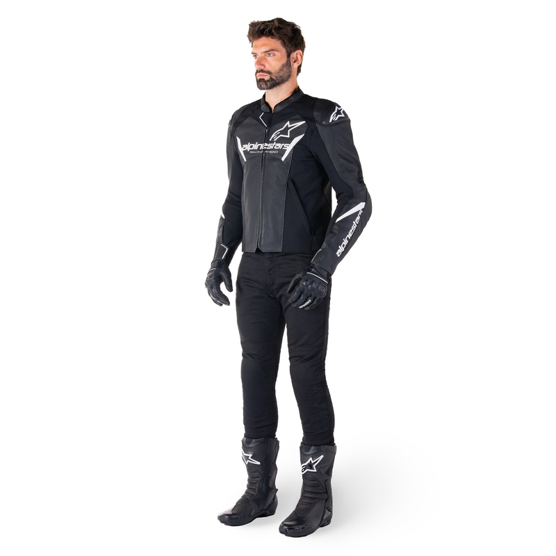 Leder-Motorradjacke Alpinestars Faster 3 Airflow schwarz-weiß