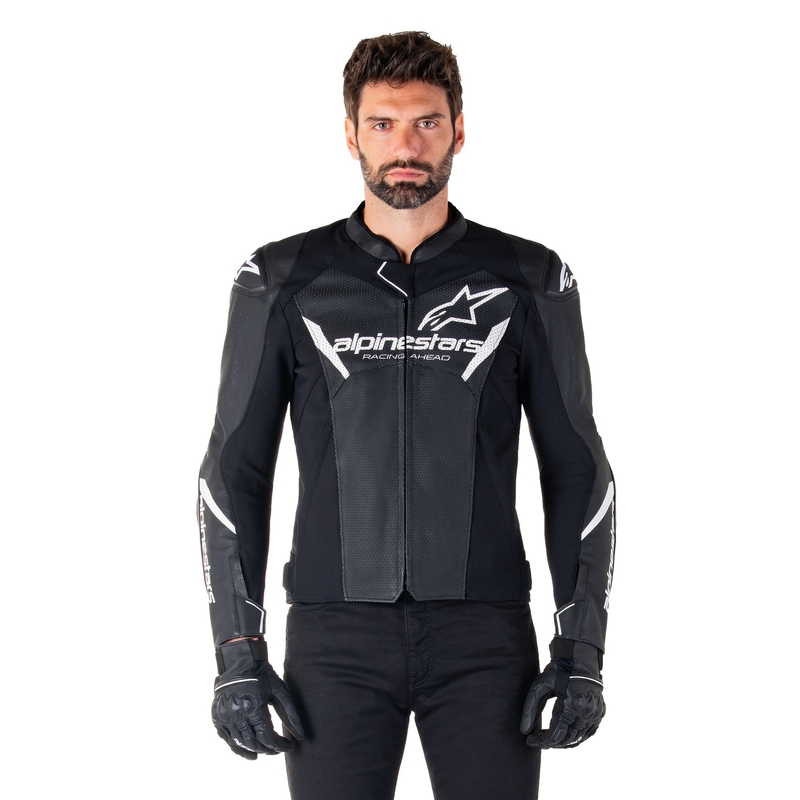 Leder-Motorradjacke Alpinestars Faster 3 Airflow schwarz-weiß