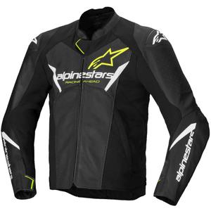 Leder-Motorradjacke Alpinestars Faster 3 Airflow schwarz-weiß-gelb