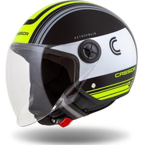 Cassida Handy Metropolis Schwarz-Weiß-Fluo Gelb-Grau Offener Motorradhelm