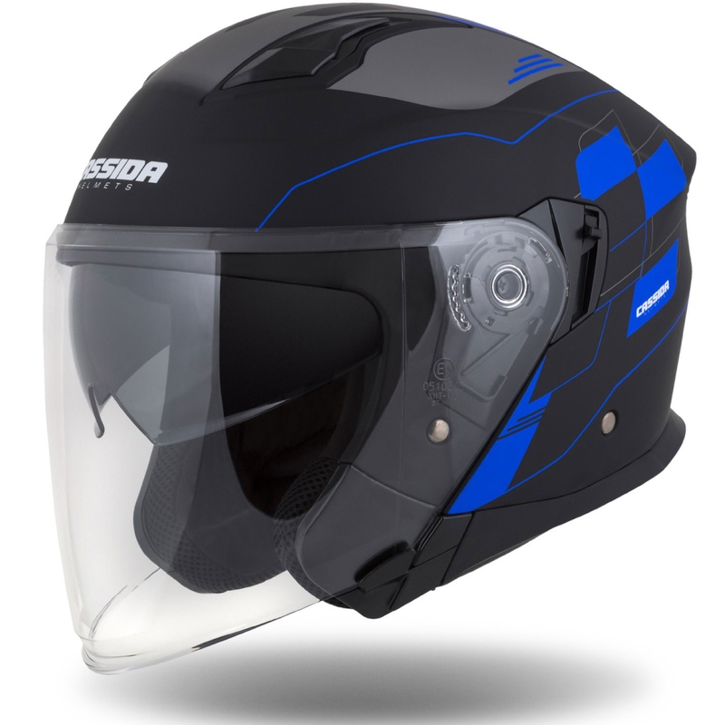 Cassida Jet Tech Roxor Schwarz-Grau-Blau Matte Open Motorradhelm