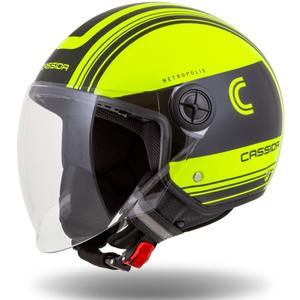 Cassida Handy Metropolis Safety fluo gelb-schwarz-reflektierend grau offener Motorradhelm