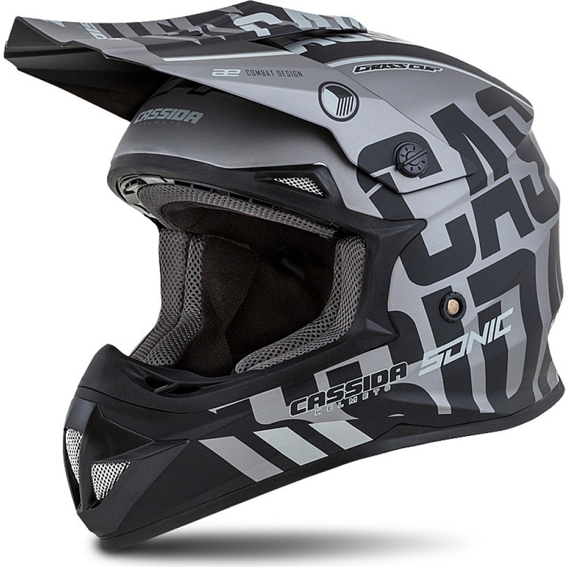 Kinder-Motocross-Helm Cassida Cross Cup Sonic Junior matt grau-schwarz