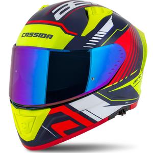 Cassida Aero Drome Integral Motorradhelm Perlblau-Gelb-Orange-Rot-Weiß