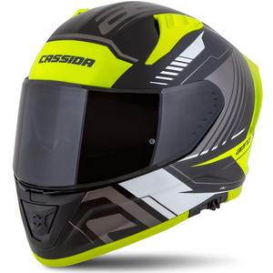 Cassida Aero Drome Integral-Motorradhelm Schwarz-Fluo-Gelb-Weiß-Grau