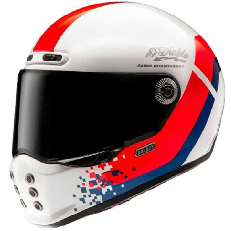 HJC V10 Fabio Quartararo 20 Retro Weiß-Rot-Blau Integral-Motorradhelm