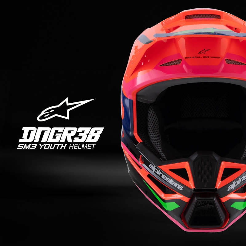 Kinder-Motocross-Helm Alpinestars S-M3 HAIDEN DEEGAN fluo orange-lila-rosa-grün