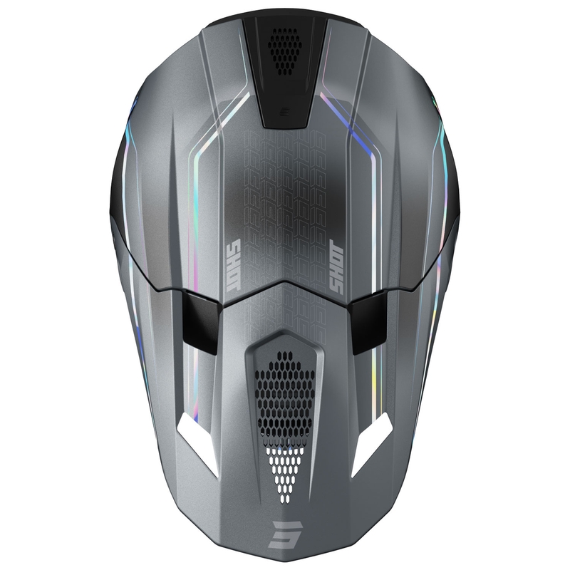 Motocross-Helm Shot Lite Challenger perlgrau holografisch